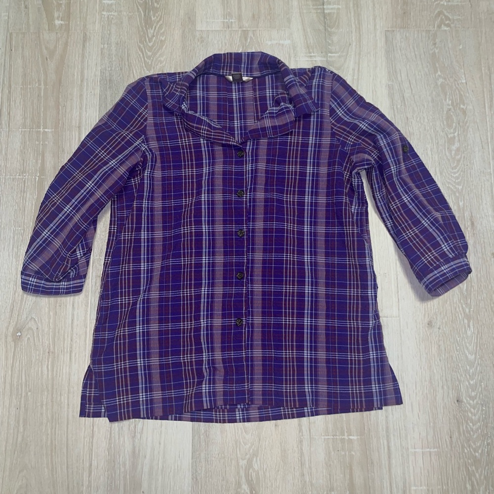 White Stag Purple Plaid Button Down Shirt M 8-10 - Picture 10 of 11